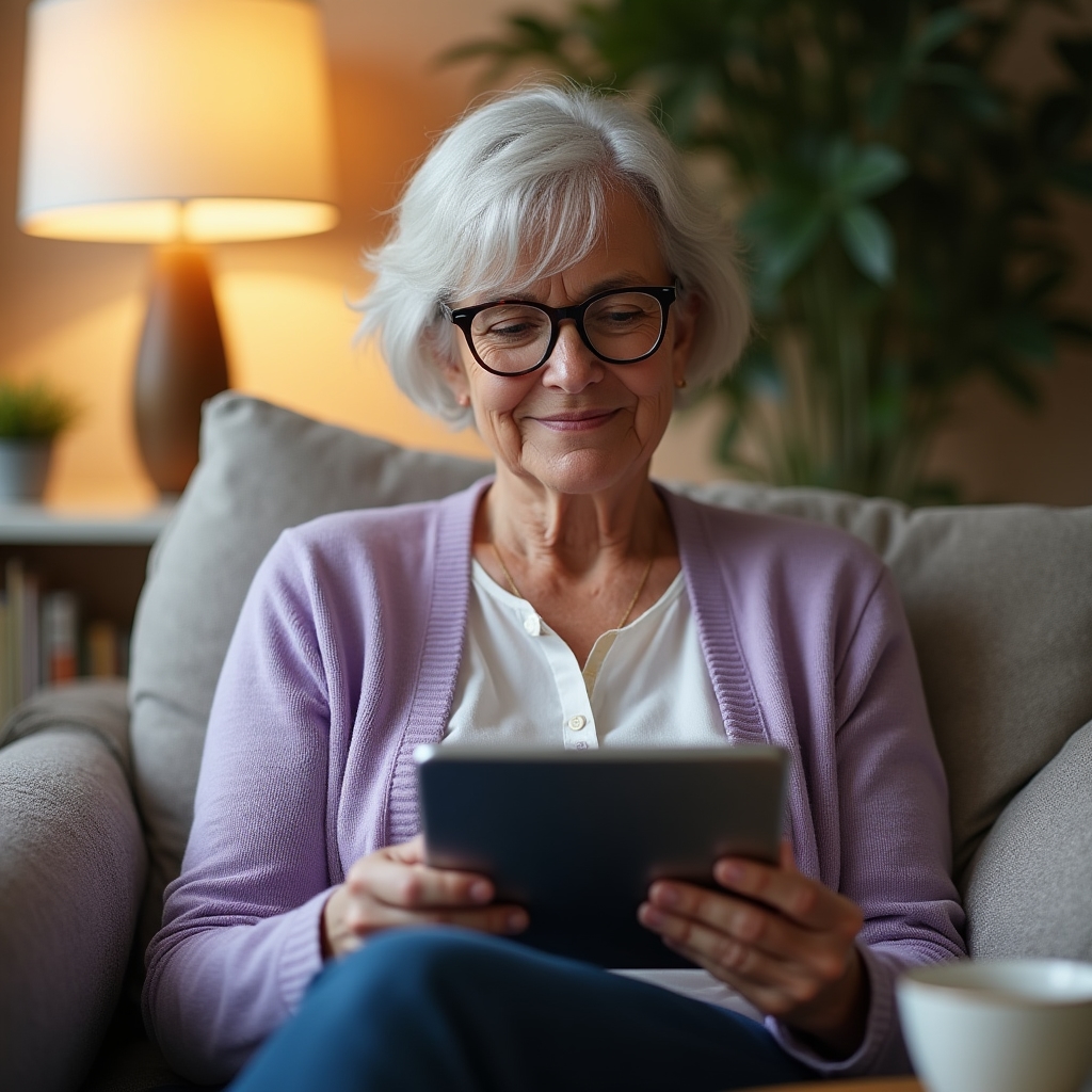 Ältere Person nutzt sicher digitales Banking am Tablet